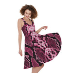 Pink Python Snakeskin Print Women's Sleeveless Dress