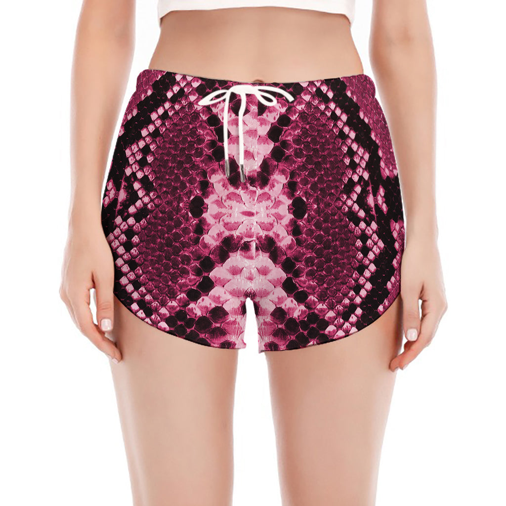 Pink Python Snakeskin Print Women's Split Running Shorts
