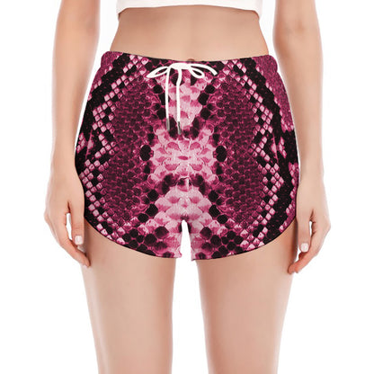 Pink Python Snakeskin Print Women's Split Running Shorts