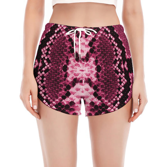 Pink Python Snakeskin Print Women's Split Running Shorts