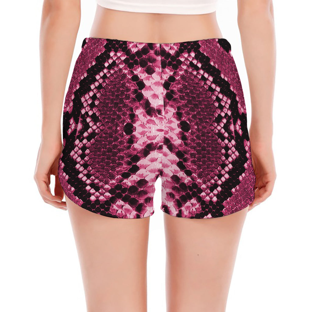 Pink Python Snakeskin Print Women's Split Running Shorts