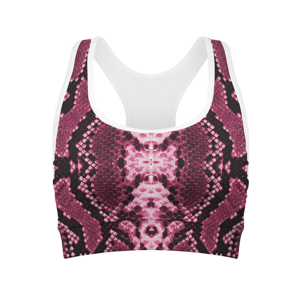 Pink Python Snakeskin Print Women's Sports Bra
