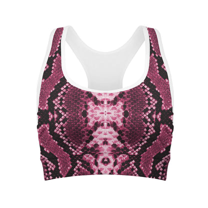 Pink Python Snakeskin Print Women's Sports Bra