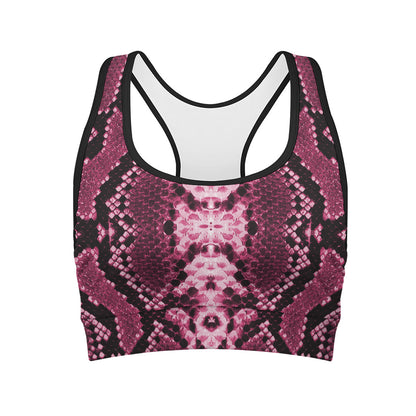 Pink Python Snakeskin Print Women's Sports Bra