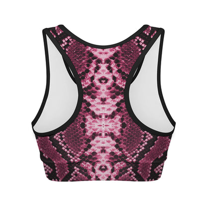 Pink Python Snakeskin Print Women's Sports Bra