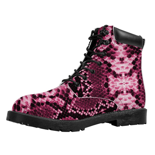Pink Python Snakeskin Print Work Boots