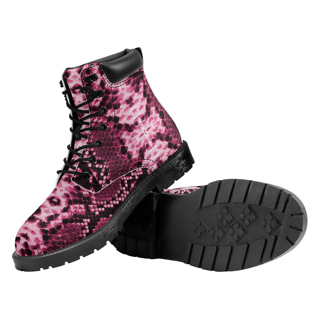 Pink Python Snakeskin Print Work Boots