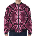 Pink Python Snakeskin Print Zip Sleeve Bomber Jacket