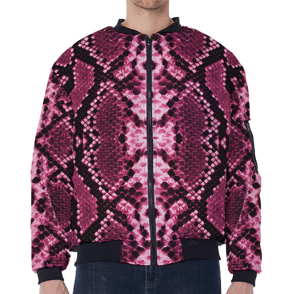 Pink Python Snakeskin Print Zip Sleeve Bomber Jacket