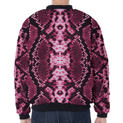 Pink Python Snakeskin Print Zip Sleeve Bomber Jacket