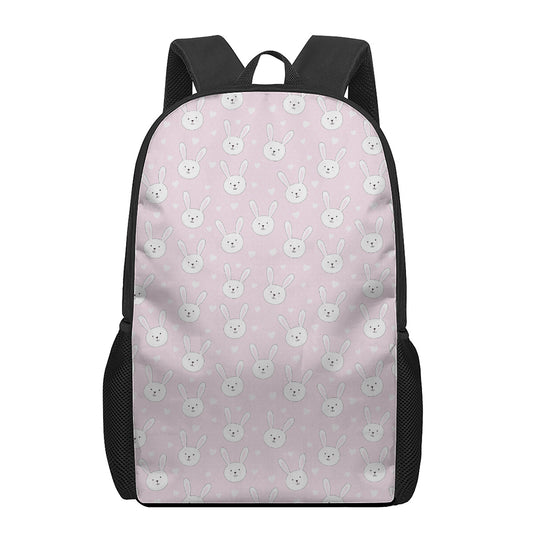 Pink Rabbit Pattern Print 17 Inch Backpack