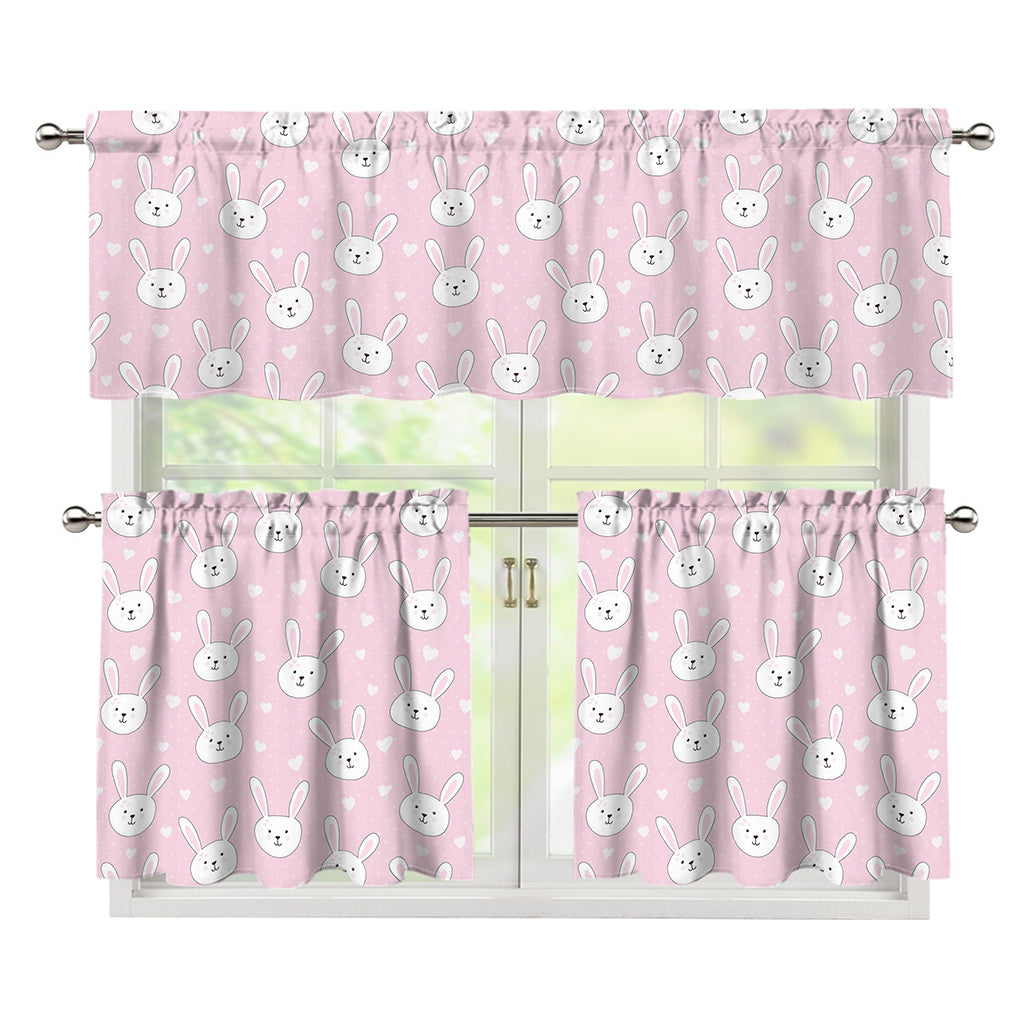 Pink Rabbit Pattern Print 3 Piece Kitchen Curtains