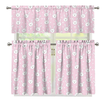 Pink Rabbit Pattern Print 3 Piece Kitchen Curtains