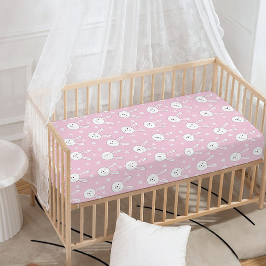 Pink Rabbit Pattern Print Baby Crib Sheet