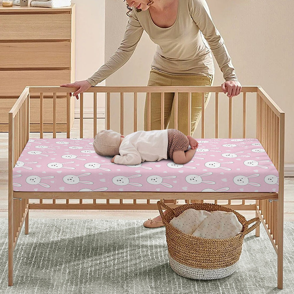 Pink Rabbit Pattern Print Baby Crib Sheet