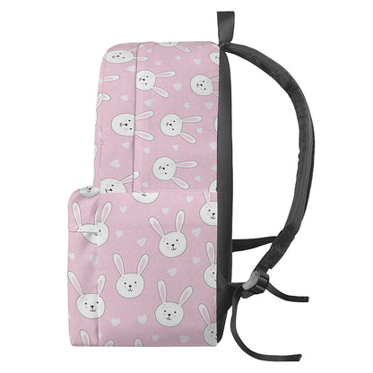 Pink Rabbit Pattern Print Backpack