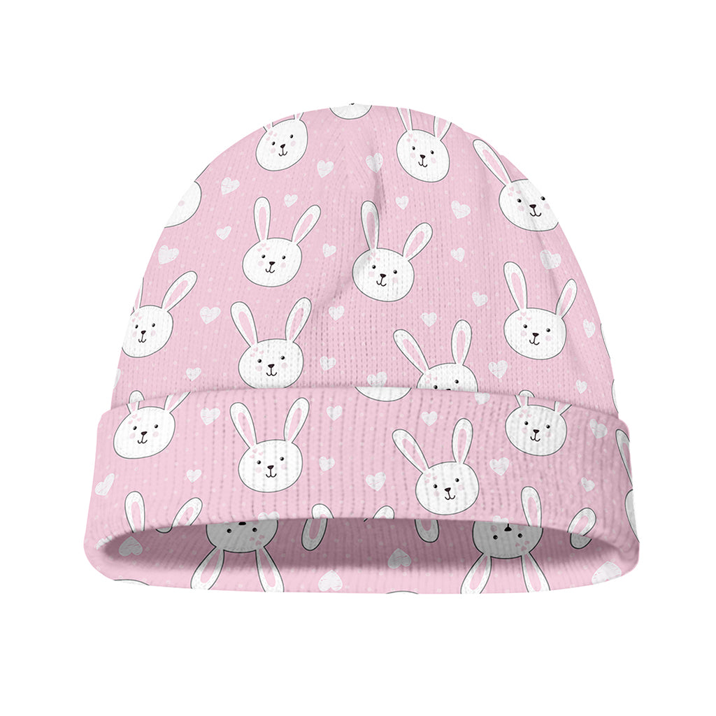 Pink Rabbit Pattern Print Beanie
