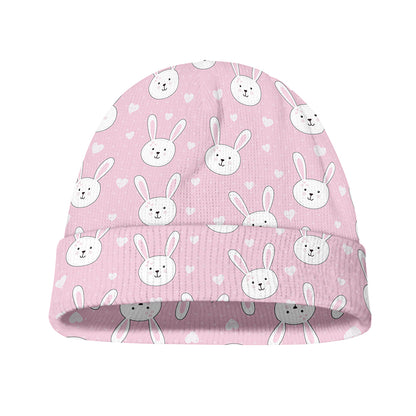 Pink Rabbit Pattern Print Beanie
