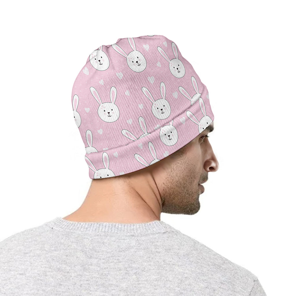 Pink Rabbit Pattern Print Beanie
