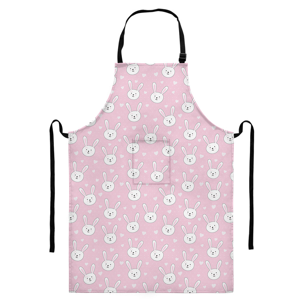 Pink Rabbit Pattern Print Bib Apron With Pocket