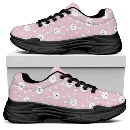 Pink Rabbit Pattern Print Black Chunky Shoes