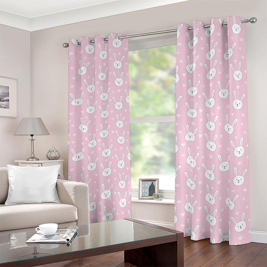 Pink Rabbit Pattern Print Blackout Grommet Curtains