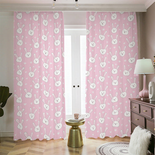 Pink Rabbit Pattern Print Blackout Pencil Pleat Curtains