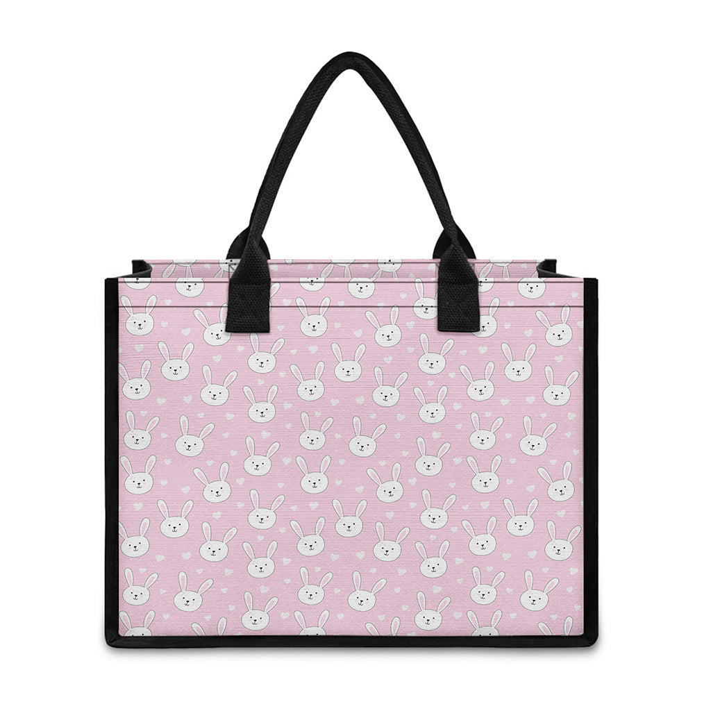 Pink Rabbit Pattern Print Canvas Tote Bag