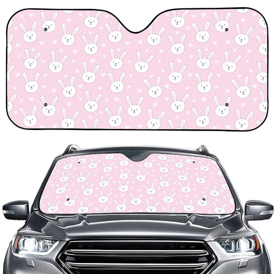 Pink Rabbit Pattern Print Car Windshield Sun Shade