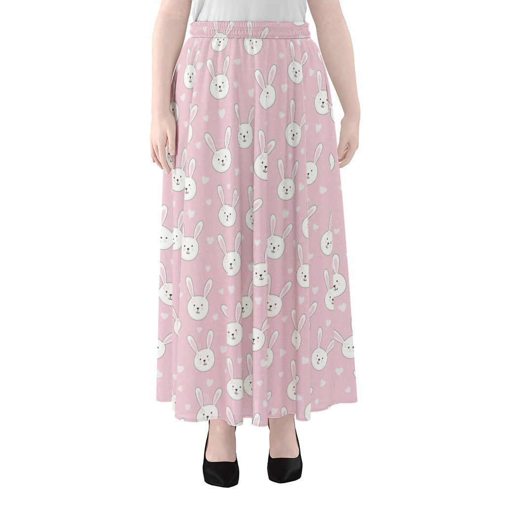 Pink Rabbit Pattern Print Chiffon Maxi Skirt