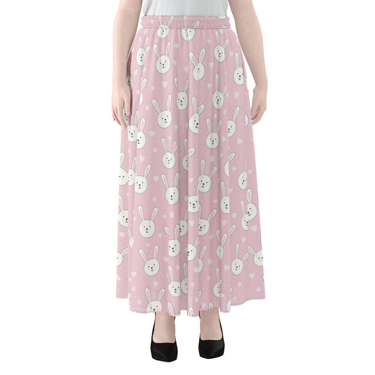 Pink Rabbit Pattern Print Chiffon Maxi Skirt