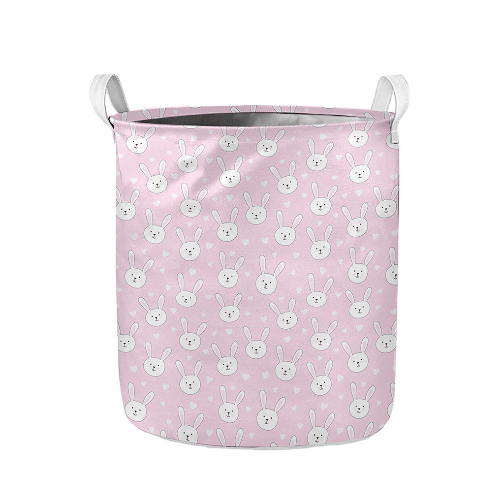 Pink Rabbit Pattern Print Collapsible Laundry Basket