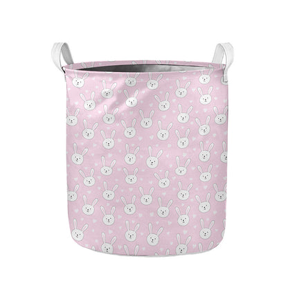 Pink Rabbit Pattern Print Collapsible Laundry Basket