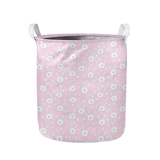 Pink Rabbit Pattern Print Collapsible Laundry Basket
