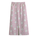 Pink Rabbit Pattern Print Cotton Front Slit Maxi Skirt
