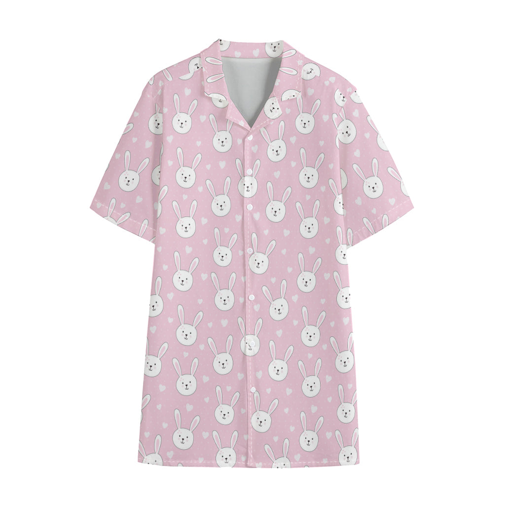 Pink Rabbit Pattern Print Cotton Hawaiian Shirt