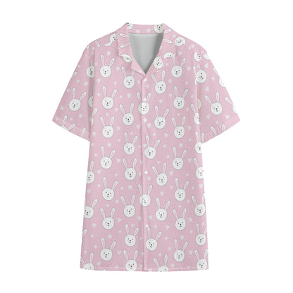 Pink Rabbit Pattern Print Cotton Hawaiian Shirt