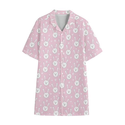 Pink Rabbit Pattern Print Cotton Hawaiian Shirt