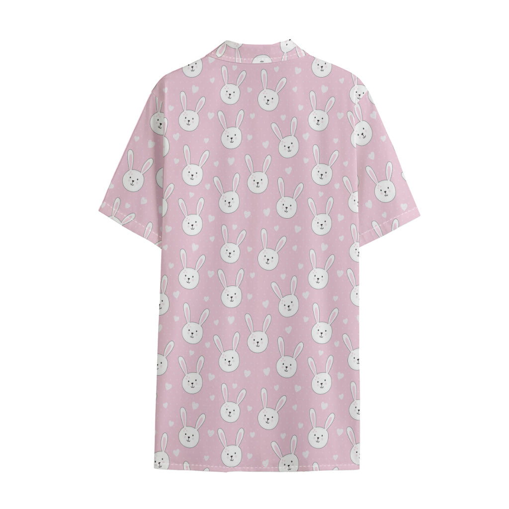 Pink Rabbit Pattern Print Cotton Hawaiian Shirt