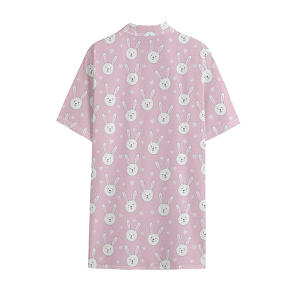 Pink Rabbit Pattern Print Cotton Hawaiian Shirt