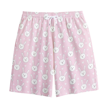 Pink Rabbit Pattern Print Cotton Shorts