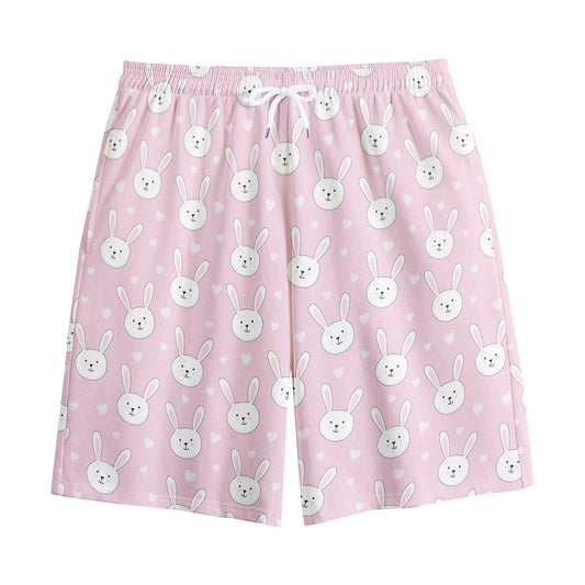 Pink Rabbit Pattern Print Cotton Shorts