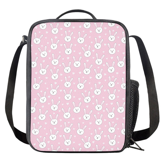 Pink Rabbit Pattern Print Crossbody Lunch Bag
