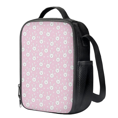 Pink Rabbit Pattern Print Crossbody Lunch Bag