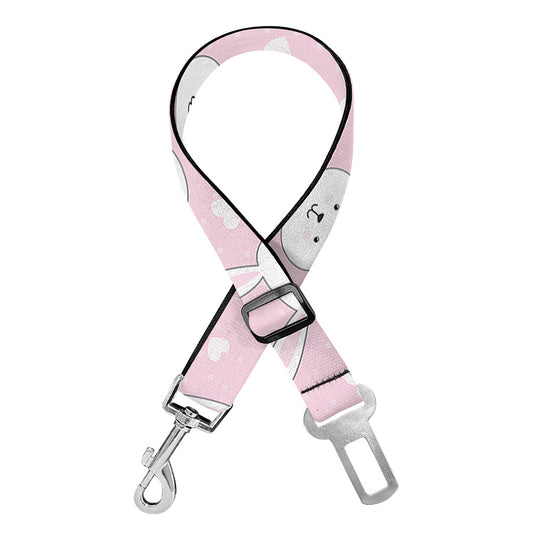 Pink Rabbit Pattern Print Dog Seat Belt