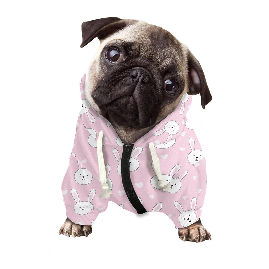Pink Rabbit Pattern Print Dog Zip Up Hoodie