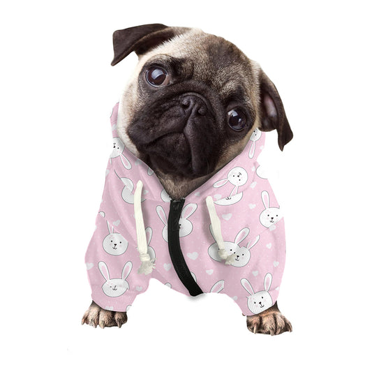 Pink Rabbit Pattern Print Dog Zip Up Hoodie