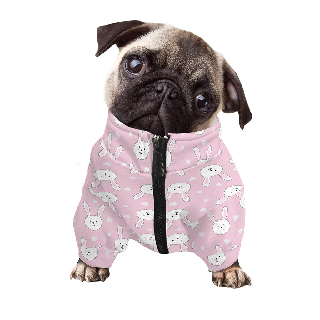 Pink Rabbit Pattern Print Dog Zip Up Jacket