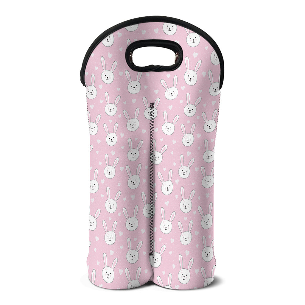 Pink Rabbit Pattern Print Double Neoprene Wine Tote