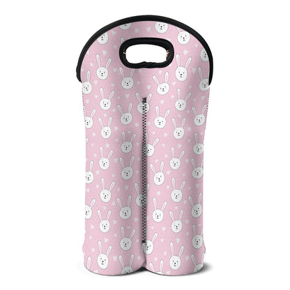 Pink Rabbit Pattern Print Double Neoprene Wine Tote